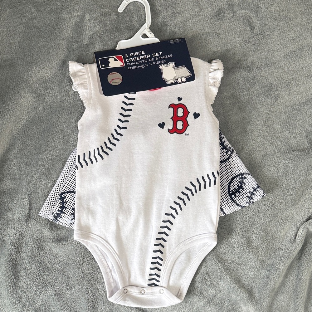 MLB White and Navy Baby Onesie with Red Logo